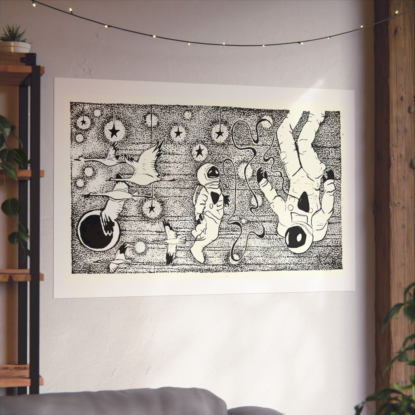 “In Orbit” Fine Art Poster, Outer Space Wall Art, Modern Home Decor, Gift for Astronaut Lovers, Black and White Art Print
